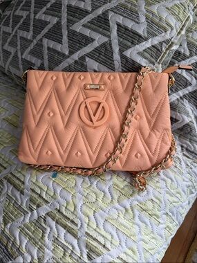 Peach Quilted Chain Shoulder Bag